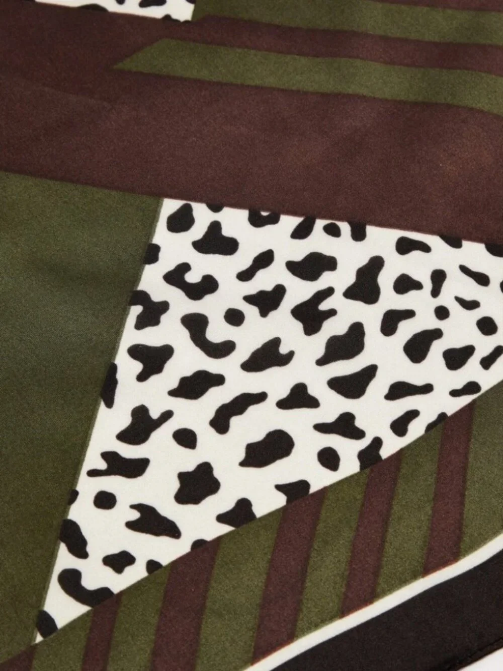 Brown & Olive Geometric and Digital Leopard Print Chevron Square Scarf
